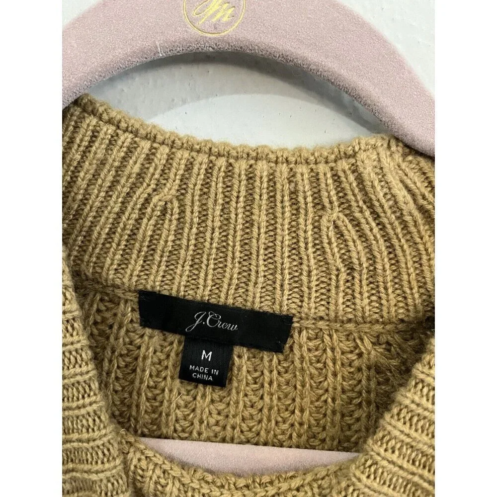 J Crew Cable Knit preppy academia Azra Sweater Camel Size Medium Wool Blend